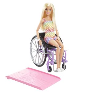 Barbie Fashionistas Doll #194 With Wheelchair & Ramp. Blond Hair. Rainbow Dress & Accessories